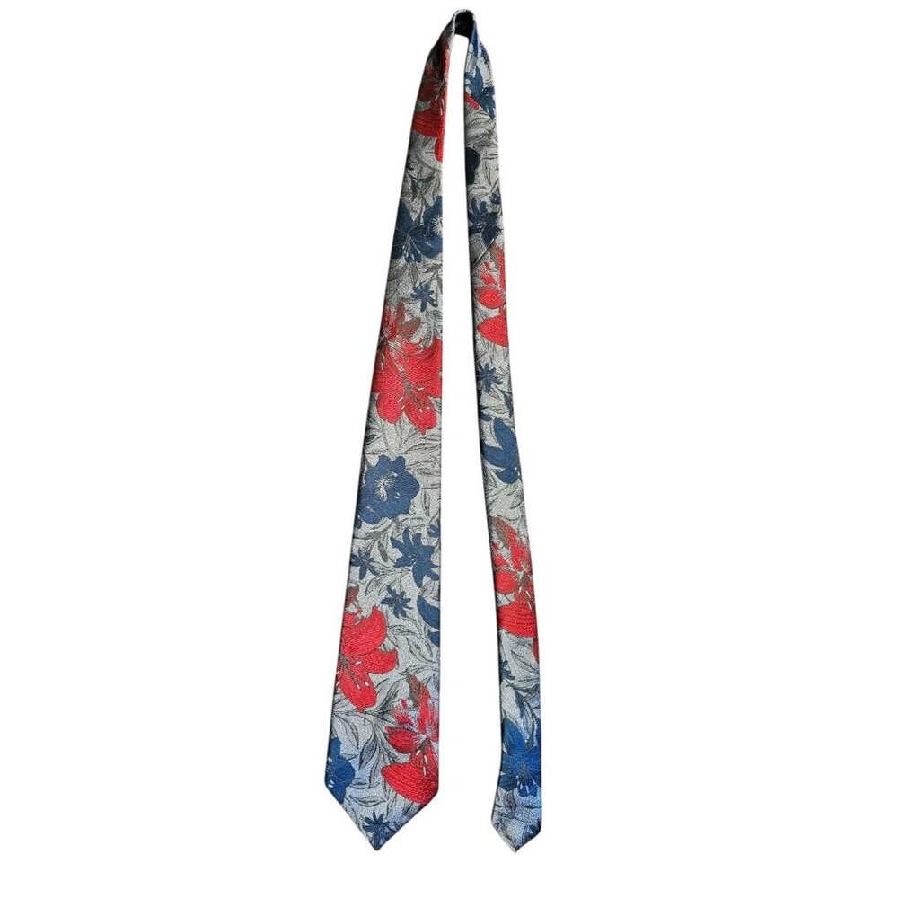 vintage Oscar de‎ la Renta Silk Necktie Floral Blue
